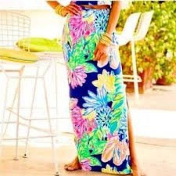 Lilly Pulitzer Mansi Maxi Skirt Travelers Palm Resort Navy size Small - Picture 1 of 6